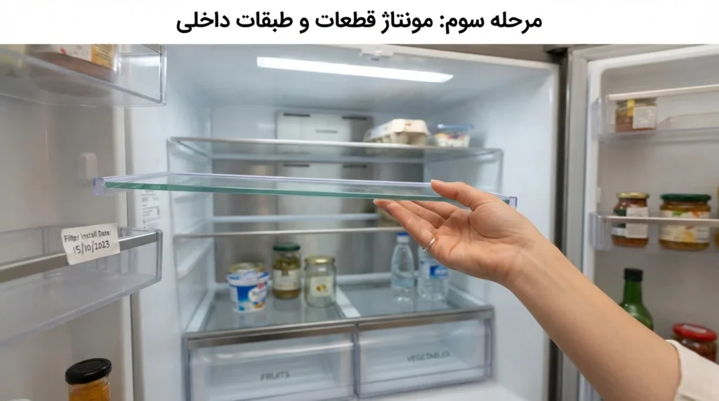 مونتاژ قطعات و طبقات داخلی یخچال